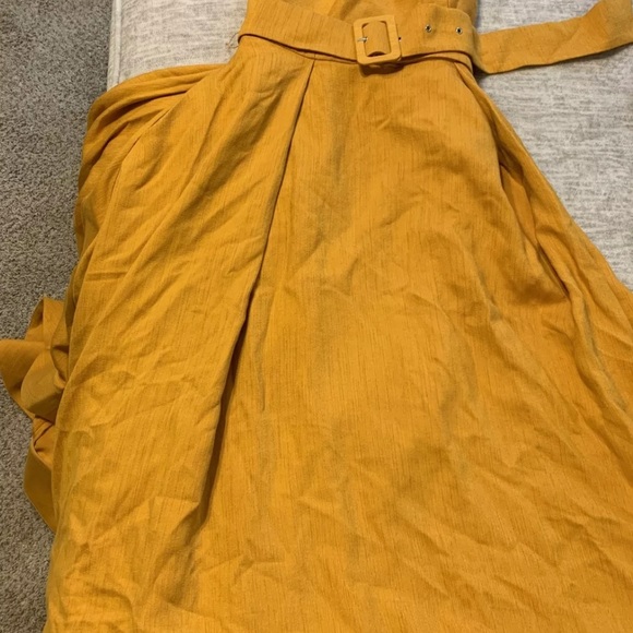 C/Meo Collective Mustard Yellow Confirmative Halter Dress Belted Hi Low Midi S - Picture 5 of 11